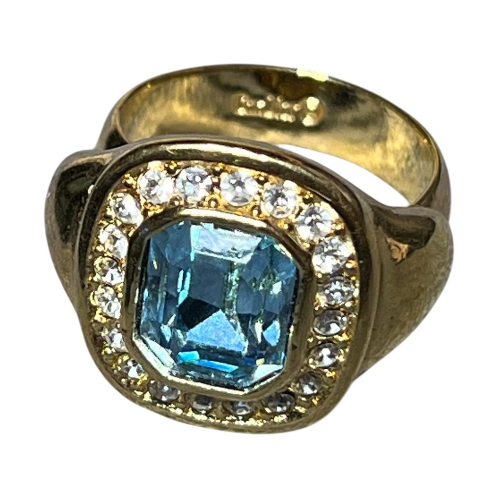 Vintage Christian Dior Gold Tone and Blue Gemstone Halo Ring size 6 - Picture 14 of 16